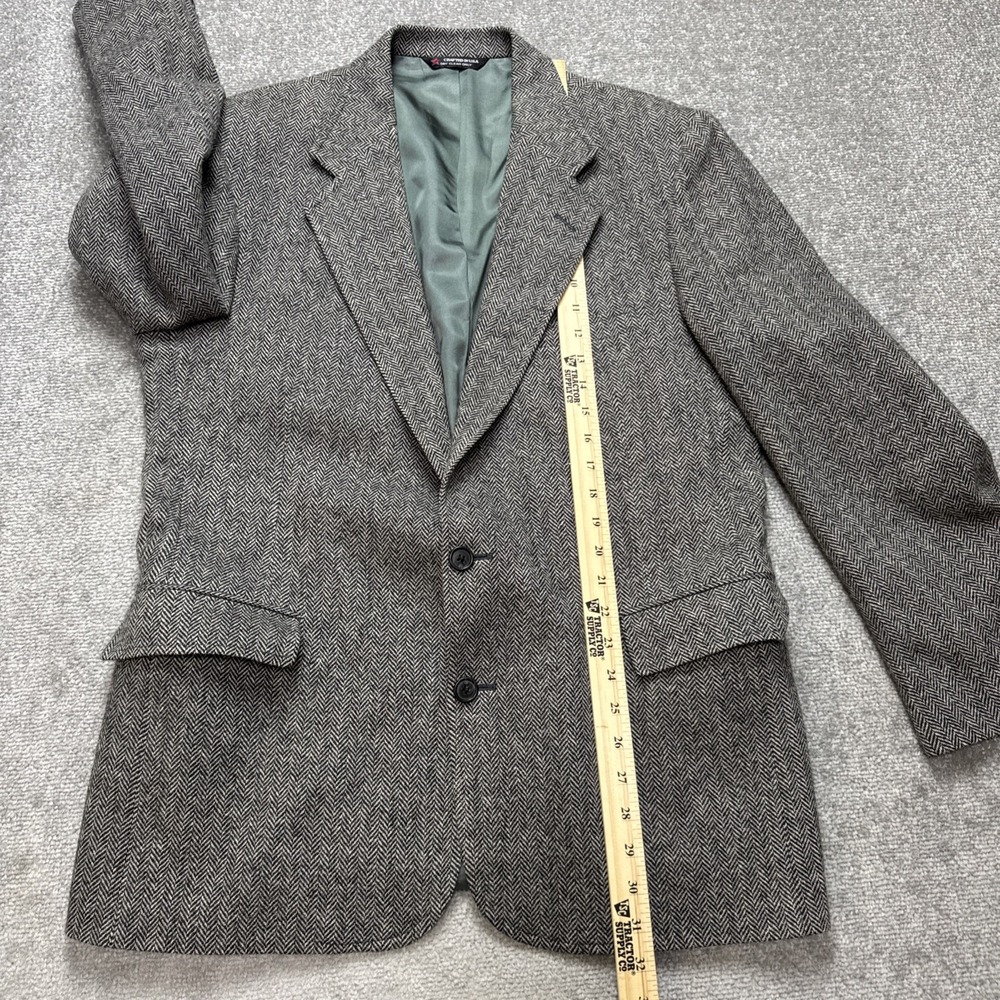 Vintage 42R 100% Wool Herringbone Blazer Black White Hardwick Jacket USA - Picture 8 of 11